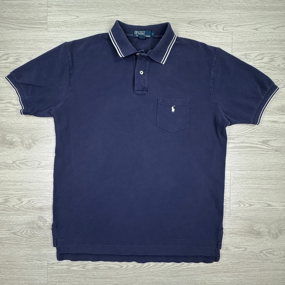 Polo‎ Ralph Lauren Mens Polo Shirt Pocket Tipped Navy Blue Large Short Sleeve